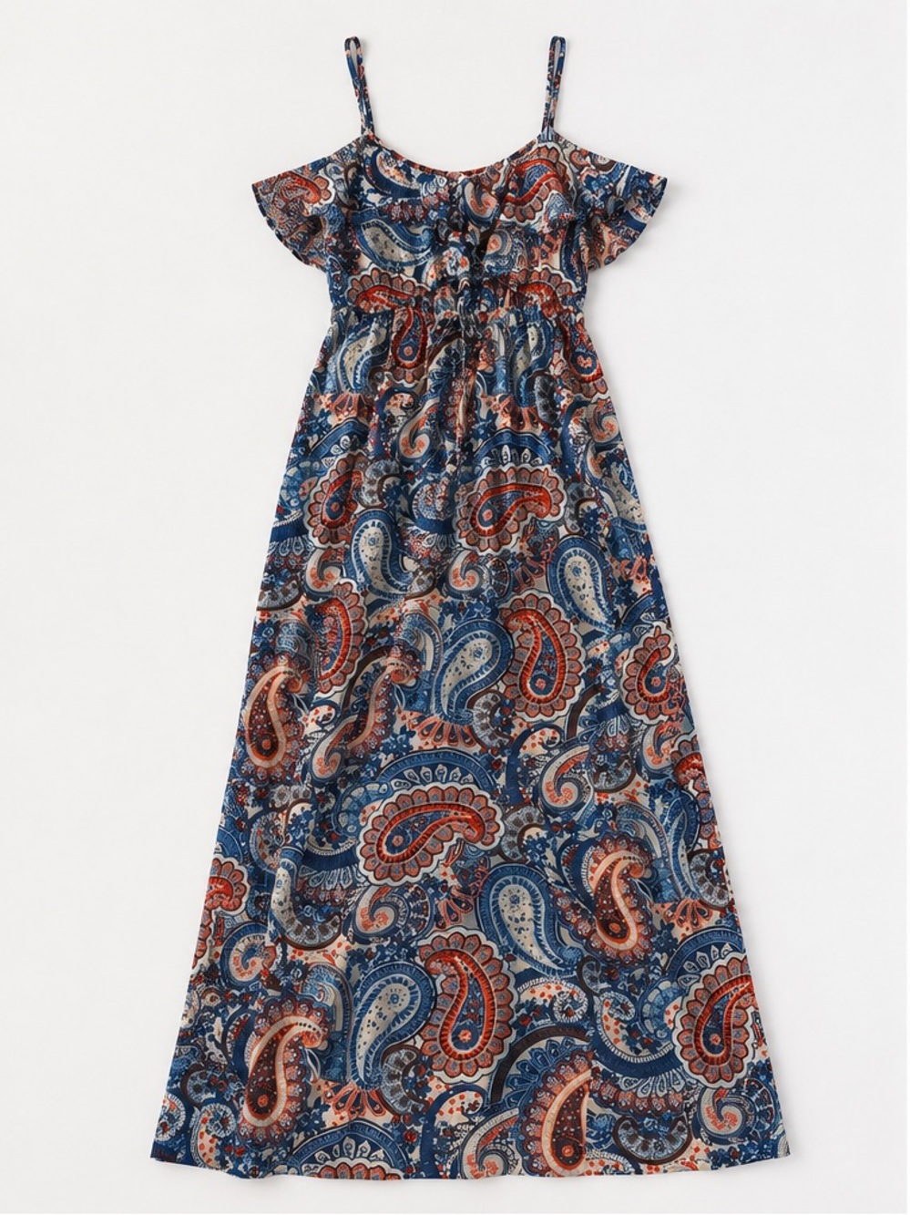 Xhilaration Blue Paisley Maxi Dress with Red & Cream Accents